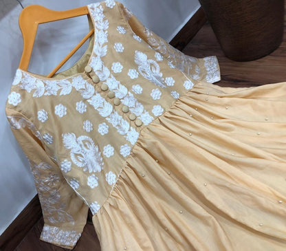 Beige georgette embroidery work plazzo kurti
