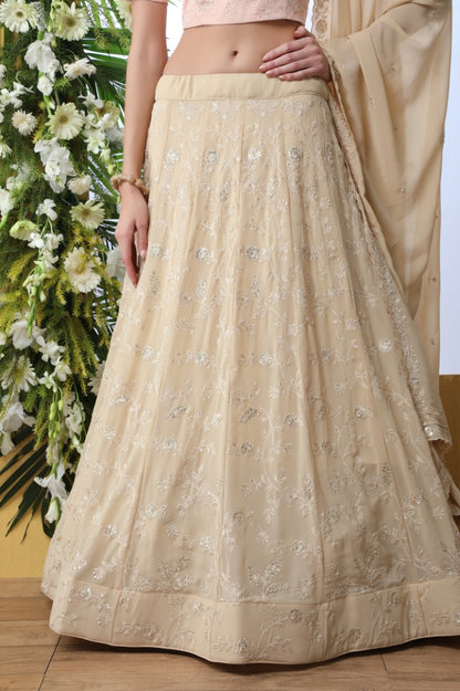 Beige georgette heavy embroidered wedding lehenga choli