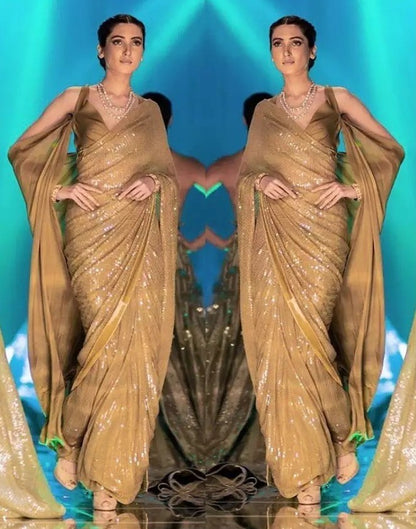 beige georgette heavy sequence work stylist partywear saree
