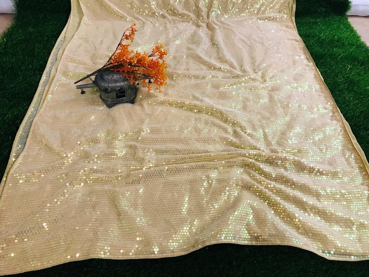 beige georgette heavy sequence work stylist partywear saree