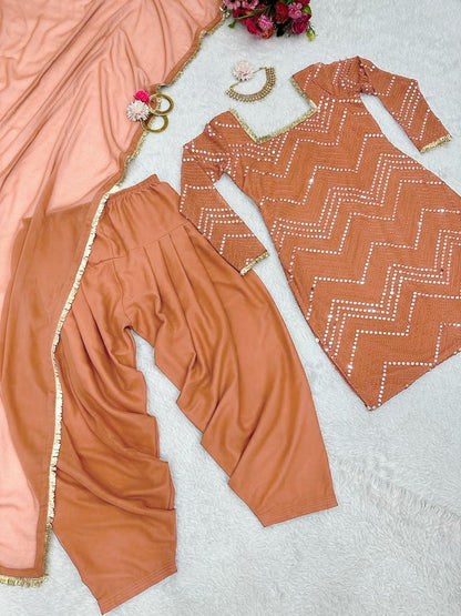 Beige georgette thread sequence work punjabi suit