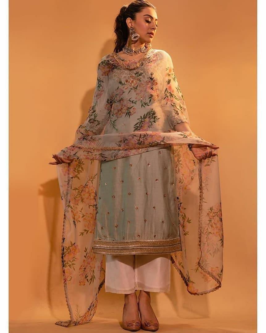 Beige grey bambu tapeta silk salwar suit