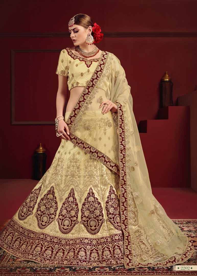 Beige heavy designer embroidered bridal lehenga choli