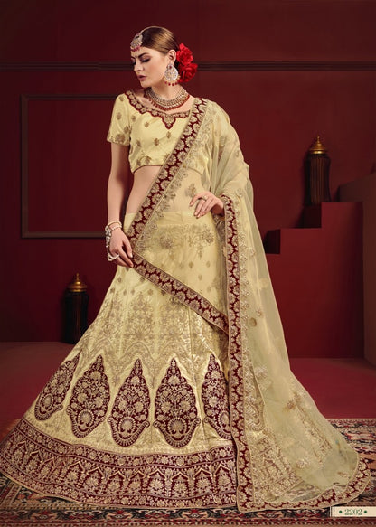Beige heavy designer embroidered bridal lehenga choli