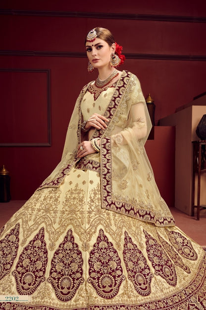 Beige heavy designer embroidered bridal lehenga choli