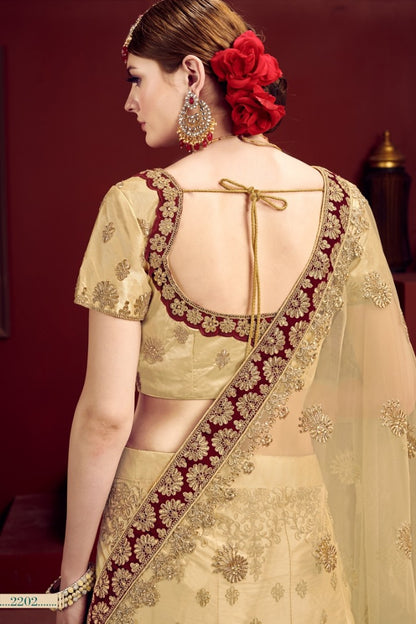 Beige heavy designer embroidered bridal lehenga choli