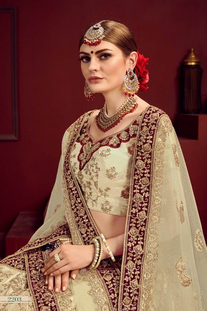 Beige heavy designer embroidered bridal lehenga choli