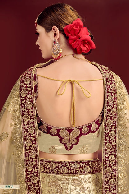 Beige heavy designer embroidered bridal lehenga choli