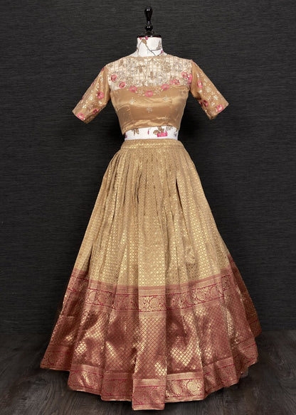 Beige jacquard weaving work wedding lehenga choli