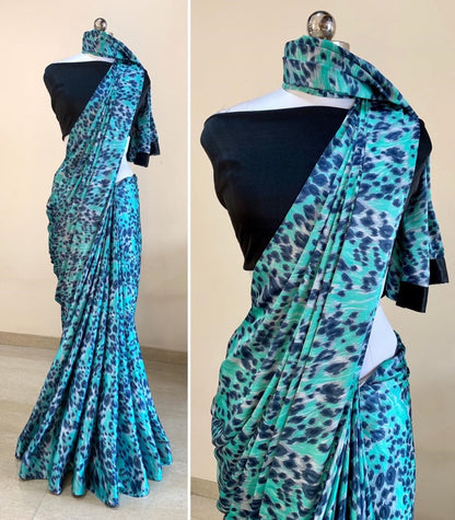 Beige japan crape leopard printed saree