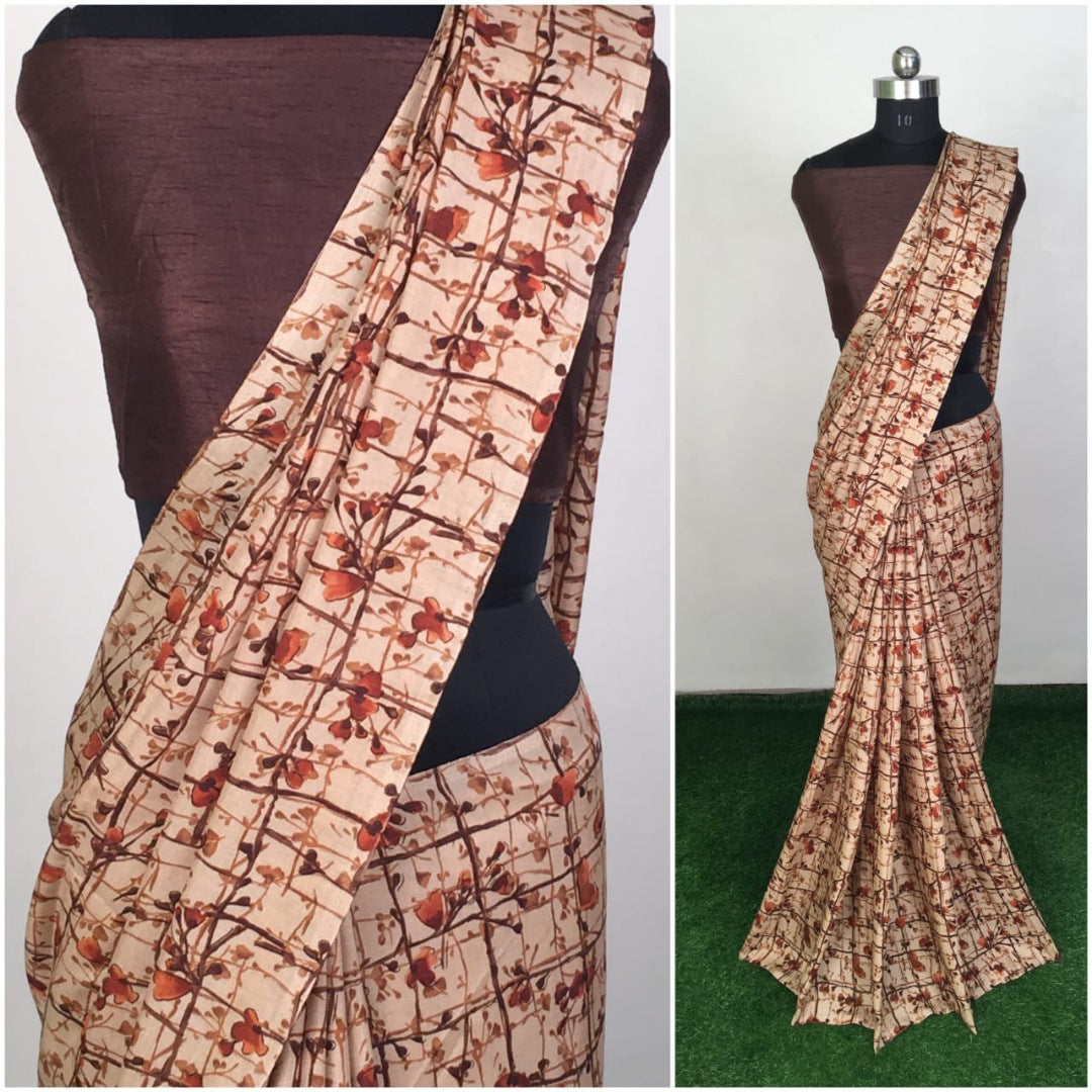 Beige printed saree
