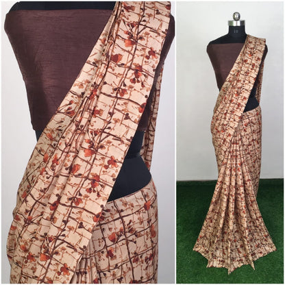 Beige printed saree