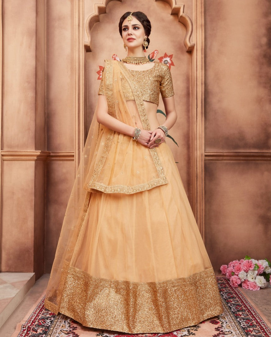 Beige soft net sequence and dori worked designer ceremonial lehenga choli