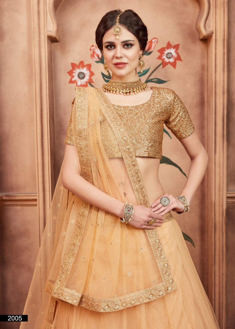 Beige soft net sequence and dori worked designer ceremonial lehenga choli