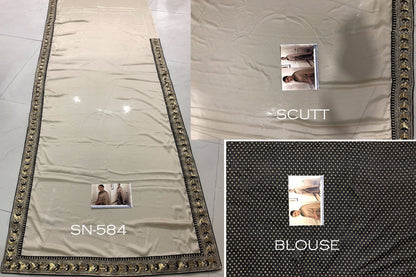 beige vichitra silk embroidered bollywood style partywear saree