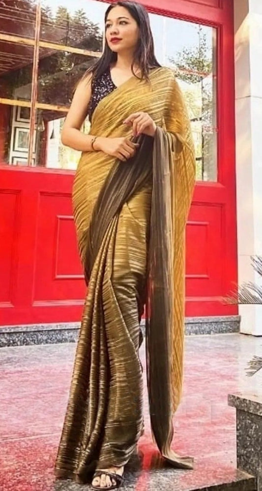 Beige vichitra silk weightless silver zari patta work saree