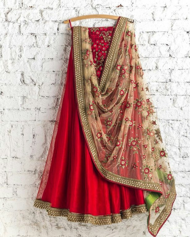Beutiful Red embroidered ceremonial lehenga