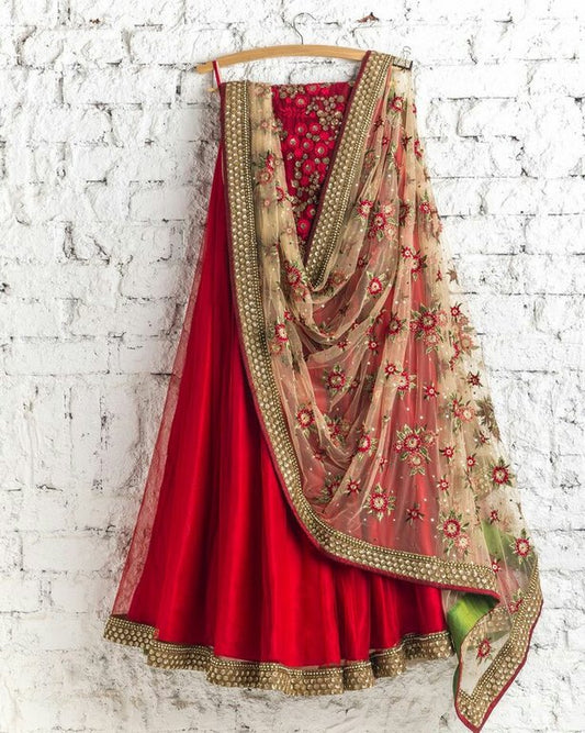 Beutiful Red embroidered ceremonial lehenga