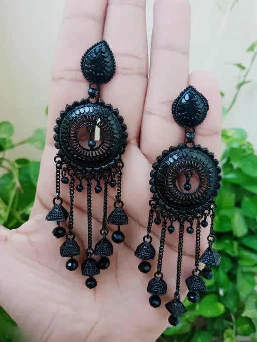 Black alloy earrings