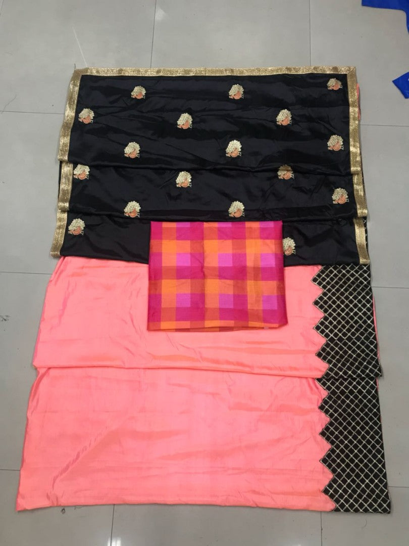 black and orange paper silk partywear saree