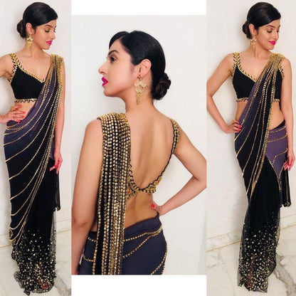 Black and purple georgette designer saree