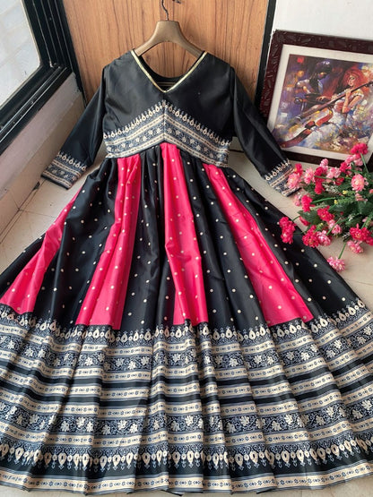 Black and red butter silk printed stylist gown