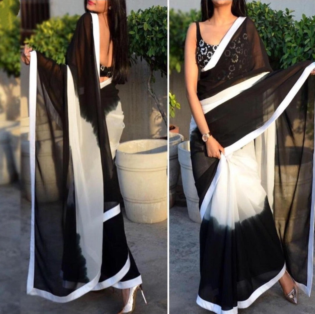 Black and white multi shaded georgette saree