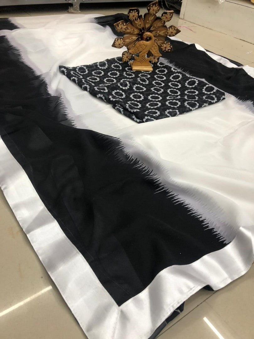 Black and white multi shaded georgette saree