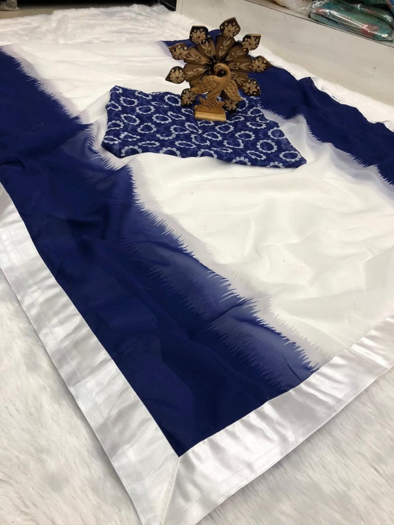 Black and white multi shaded georgette saree