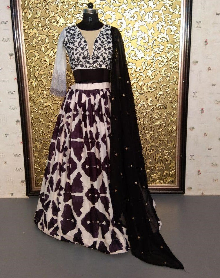 black and white shibori printed lehenga choli