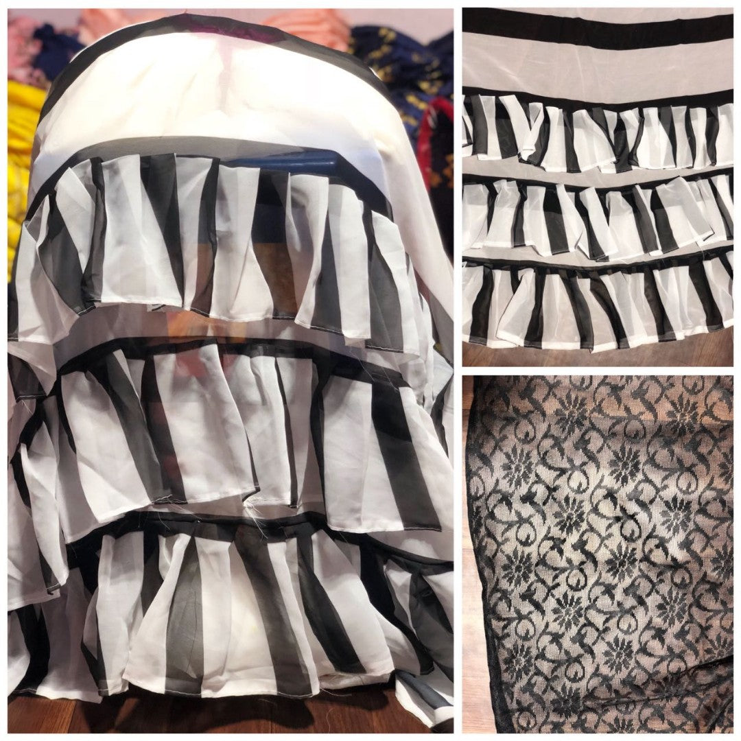 black and white strip bollywood stylist ruffle saree