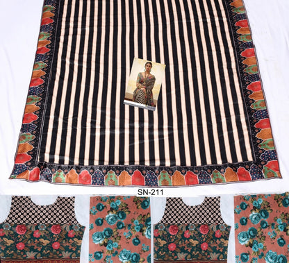 Black and white strip designer printed wedding saree