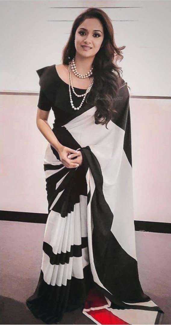 Black and white ultra satin printed saree