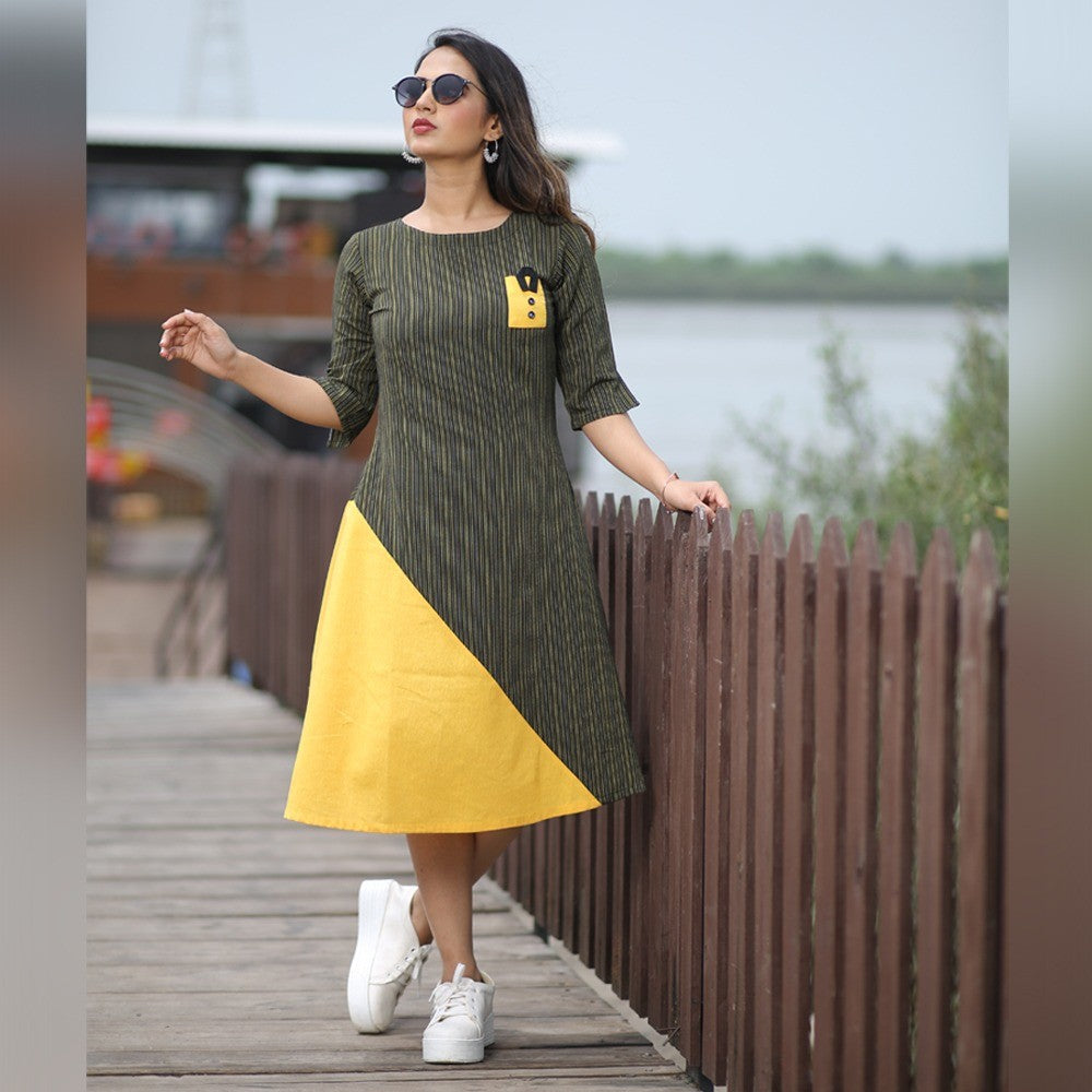 black and yellow khadi cotton casual kurti
