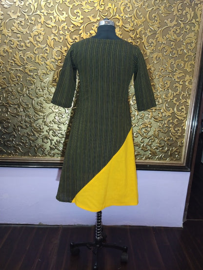 black and yellow khadi cotton casual kurti