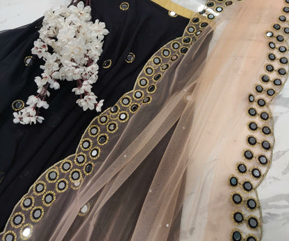 black art georgette ceremonial lehenga with mirrorwork dupatta