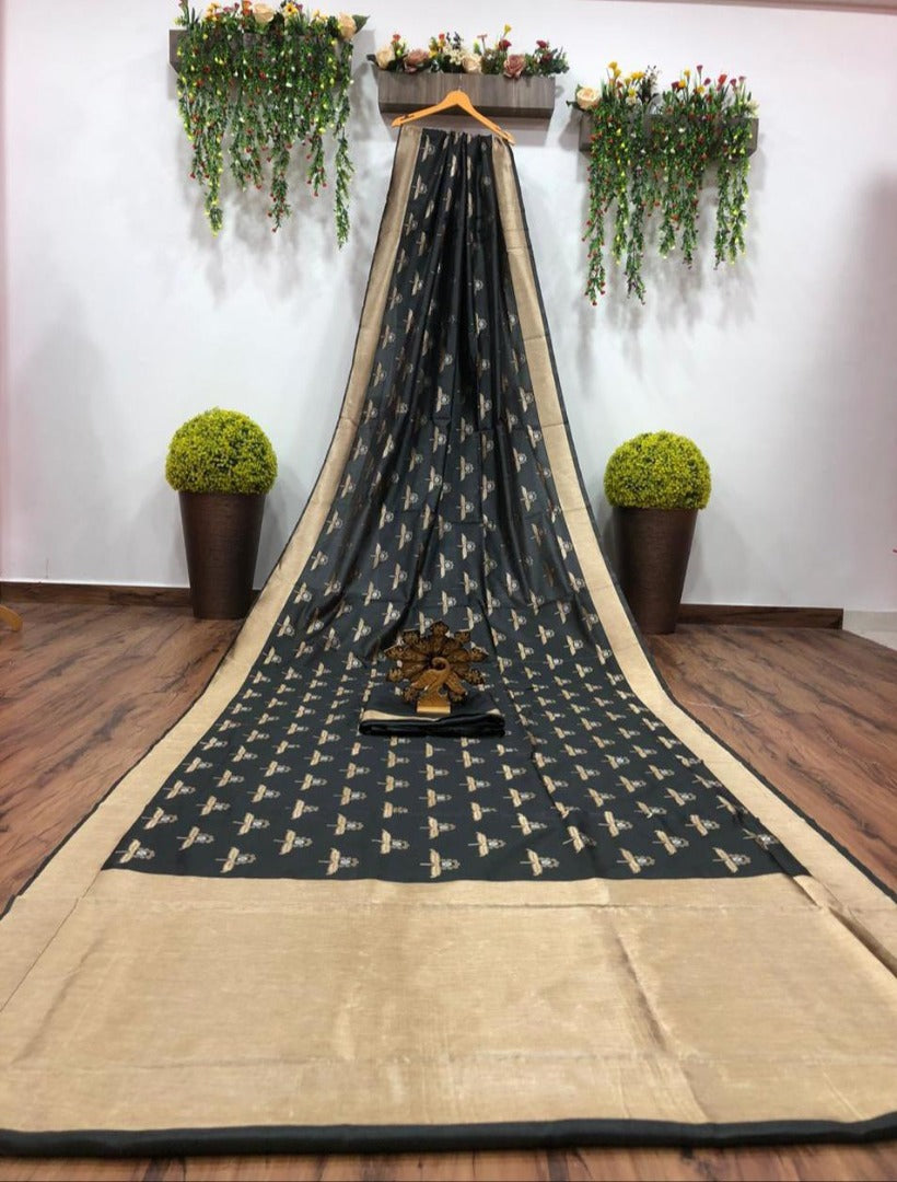 Black banarasi silk jacquard saree