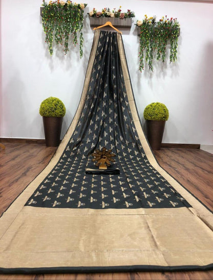 Black banarasi silk jacquard saree