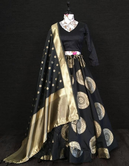 Black banarasi silk jacquard weaving work lehenga choli