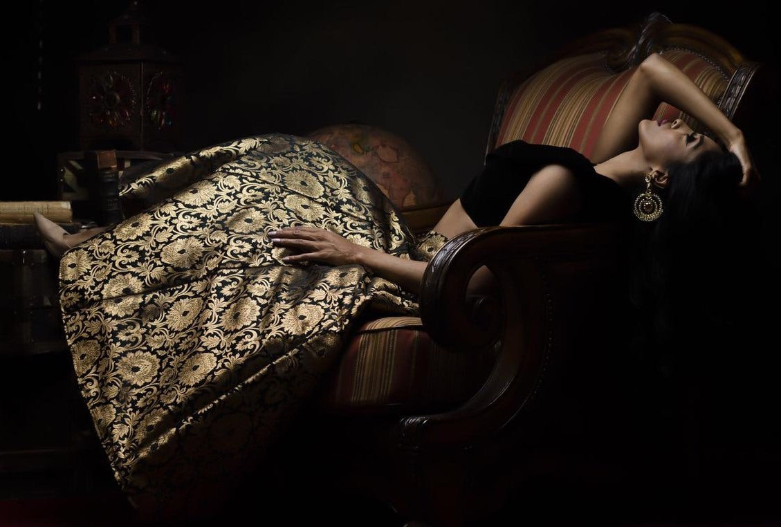 Black banarasi zari weaving work traditional lehenga choli