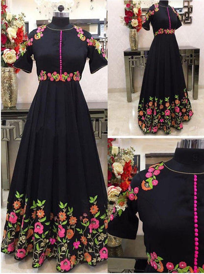 Black banglori multi color embroidered partywear gown