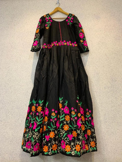 Black banglori multi color embroidered partywear gown