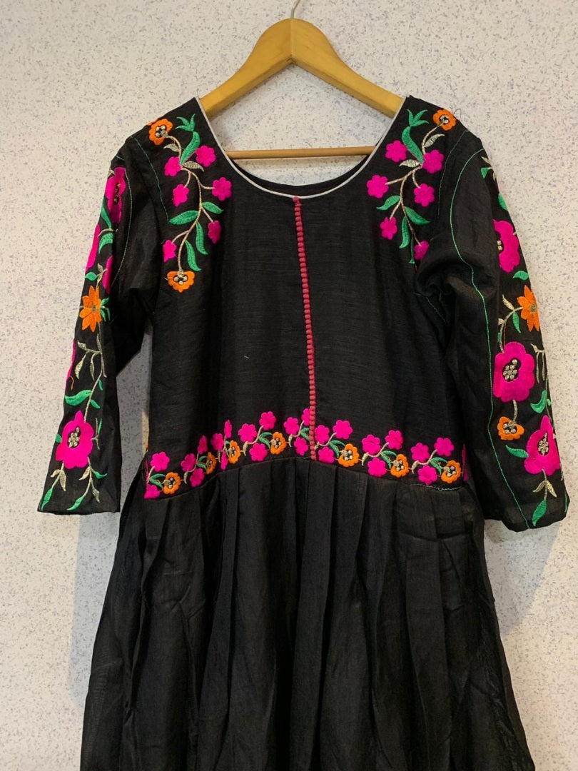 Black banglori multi color embroidered partywear gown