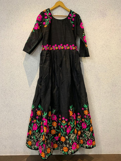 Black banglori multi color embroidered partywear gown