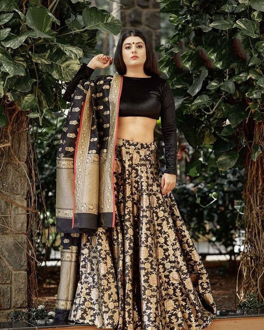 black banglory printed wedding lehenga