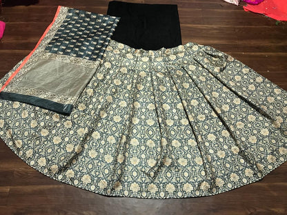 black banglory printed wedding lehenga