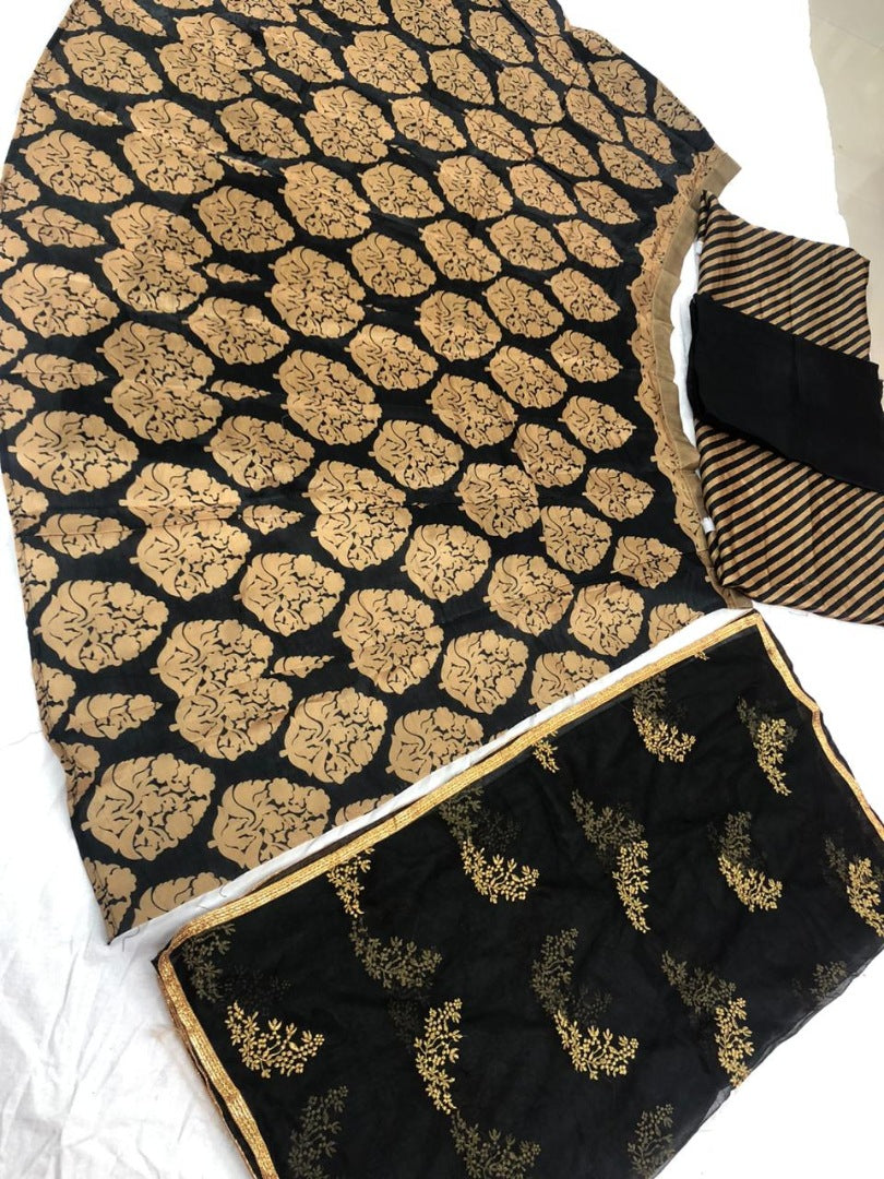 Black banglory satin golden print lehenga choli for ceremony