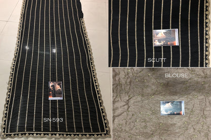 black bemberg georgette fancy thread and sequence worked partywear saree