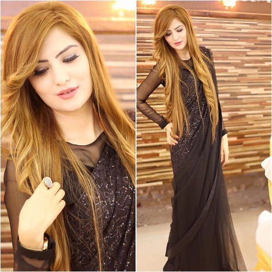 Black big sequence work partywear saree