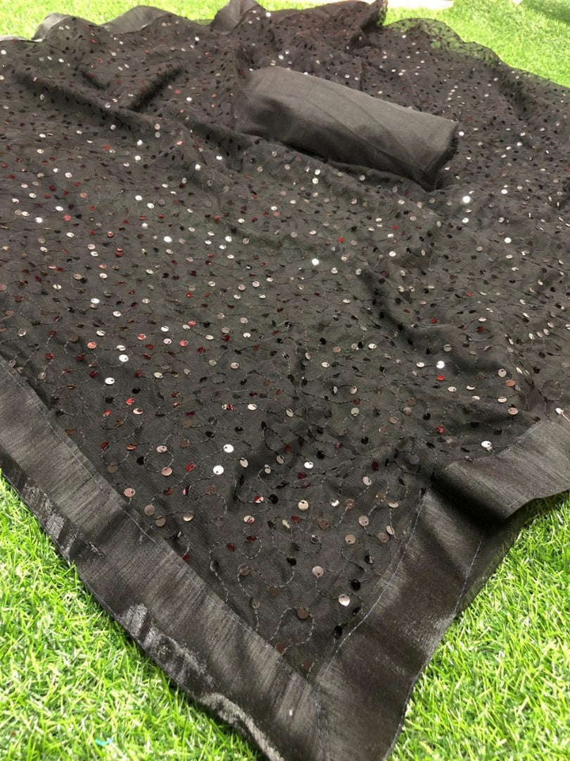 Black big sequence work partywear saree